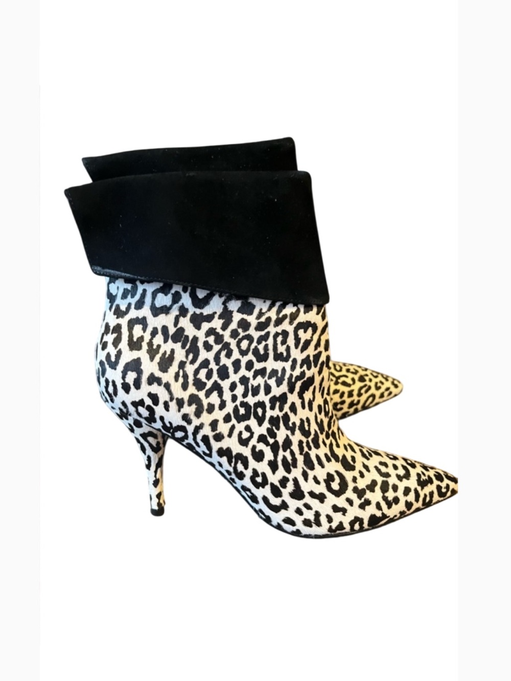 Marc Fisher Black Cuff Leopard-Print Pointed Ankle Boots